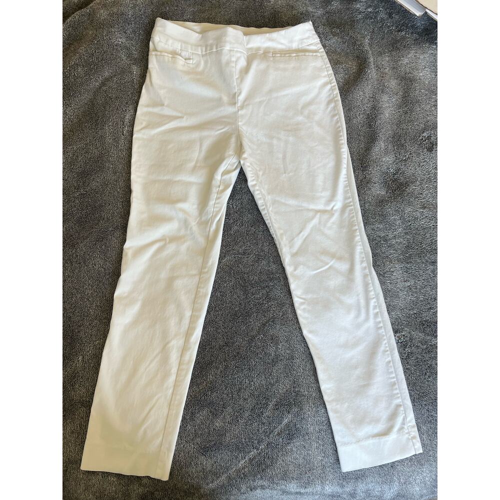 Chico's Brigitte Slimming White Stretchy Straight Leg Slit Ankle Jean Pants 8 1R - Picture 2 of 9